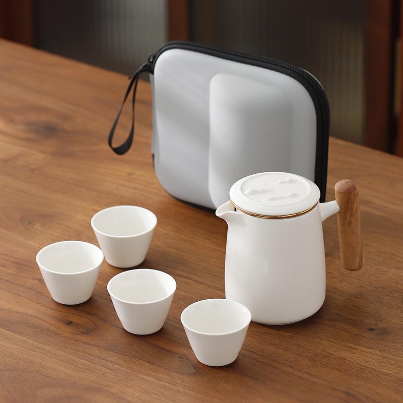 Suet Jade Porcelain Portable Travel Tea Set Small Set, One Pot Four Cups Brewing Teapot Tea Cup Kuaike Cup Kung Fu Tea Set
