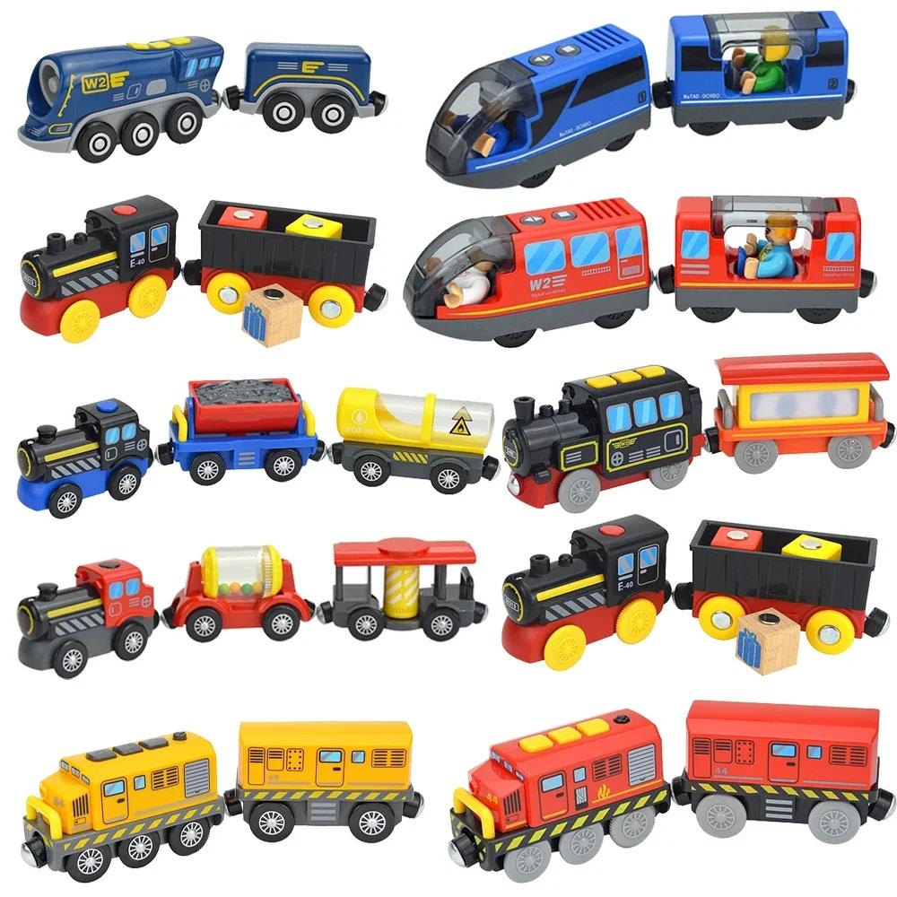 Non-Toxic Kids Battery Electric Train Toy Set Wooden Track Train Compatible With Wooden Track Railway Children'S Educational Toys Gifts