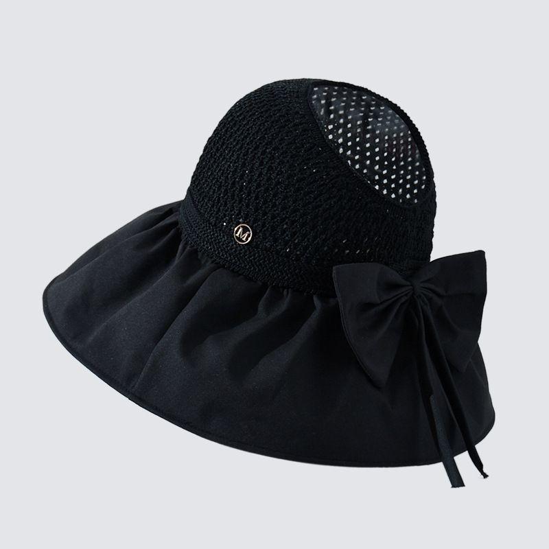 

Summer Can Tie Ponytail Sun Protection Hat Children 2024 New Arrival Fashionable Stylish Sunshade Air Top Vinyl Bucket Hat Cross-Border Black All yards