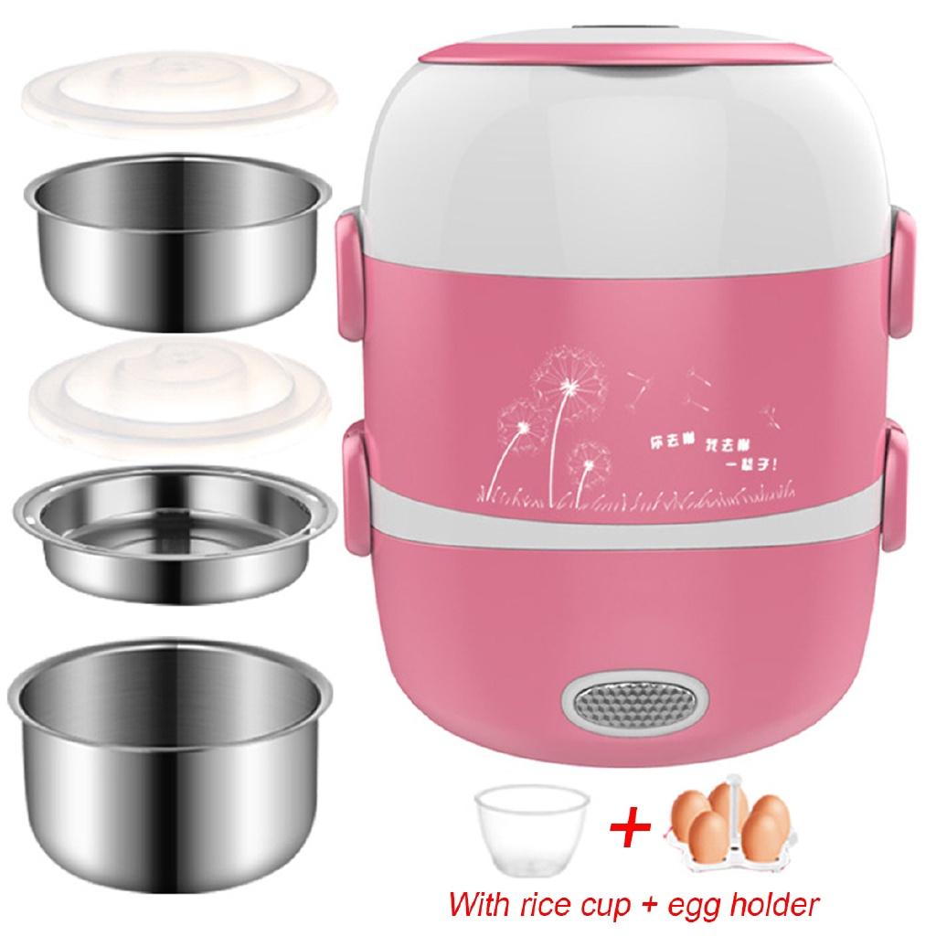 220V 3 Layers Electric Rice Cooker 2L Stainless Steel Steamer Warmer Container Heating Lunch Box New