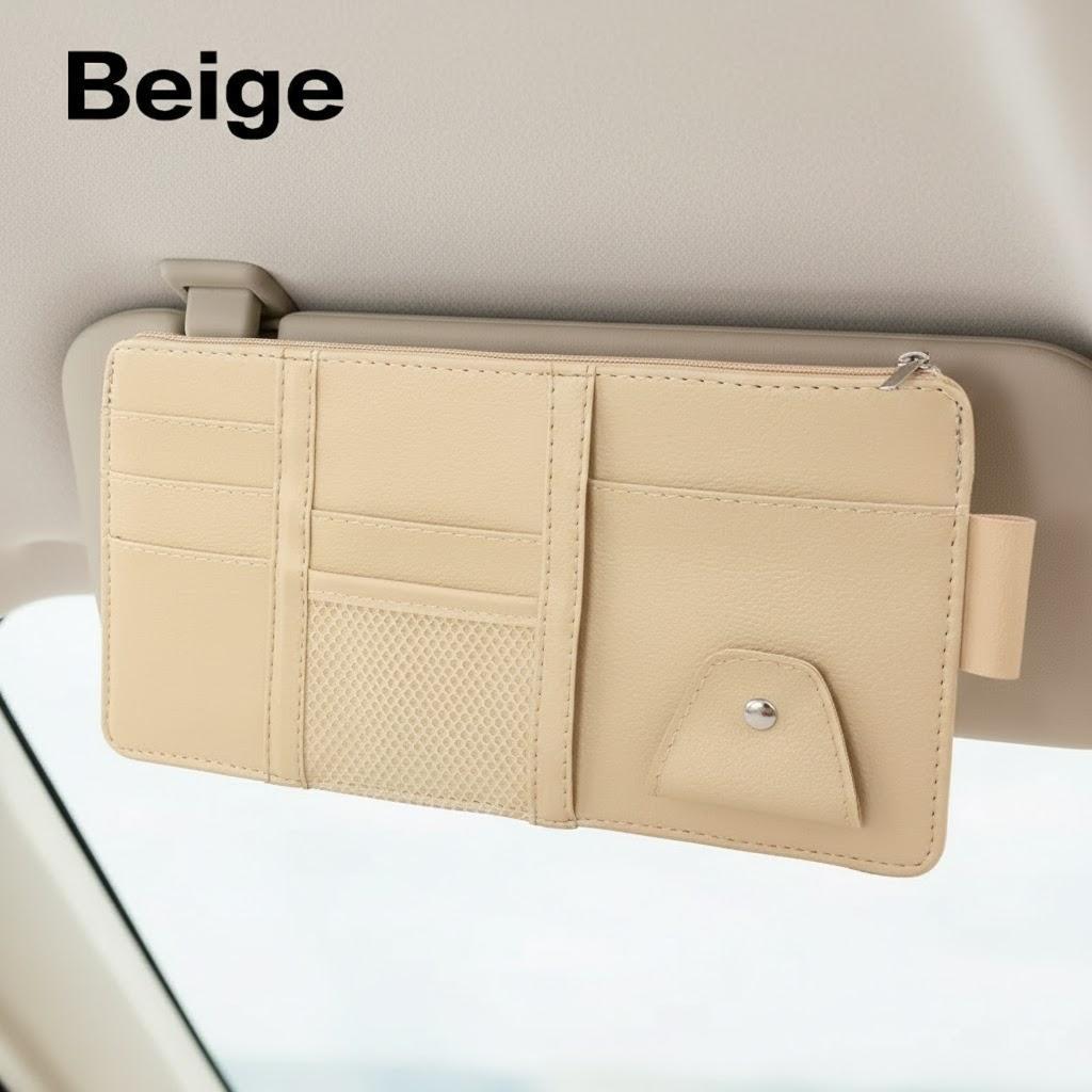 

Car Sun Visor Organizer PU Leather Sunshade Clip Storage Bag Card Holder Pen Clip Cash Compartment бежевий