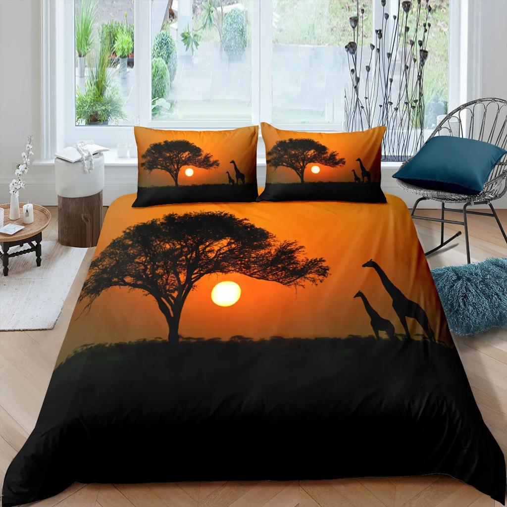 Tree And Sunset Duvet Cover Sets Landscape Mountain Tropical Trees Bedding Set Starry Sky Comforter Cover 2/3Pcs Queen King Size