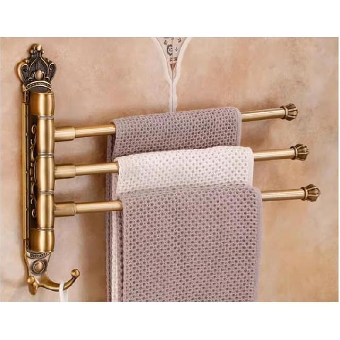 Luxury Swivel Towel Bars Rack with Hook Up Bathroom Rustic Gold Metal Towel Bar Hanger Wall Mounted,Swing Out Towel Bar,Folding Arm Swivel Towel Bar
