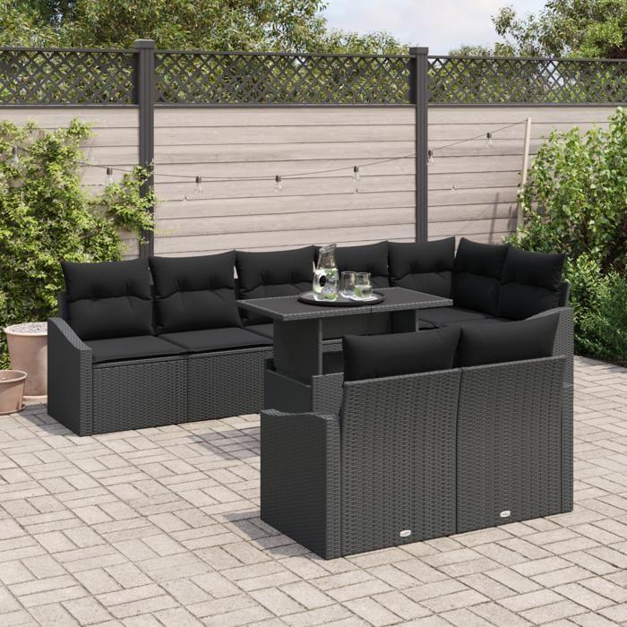 VidaXL Ensemble de canapé de jardin 9 pièces avec coussins Noir Poly Rotin 3349029