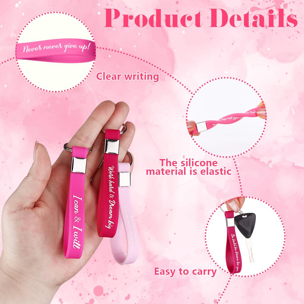 30 Pcs Employee Appreciation Gifts Bulk Inspirational Keychains Gift For Women Motivational Quote Key Chains Silicone Rings Than