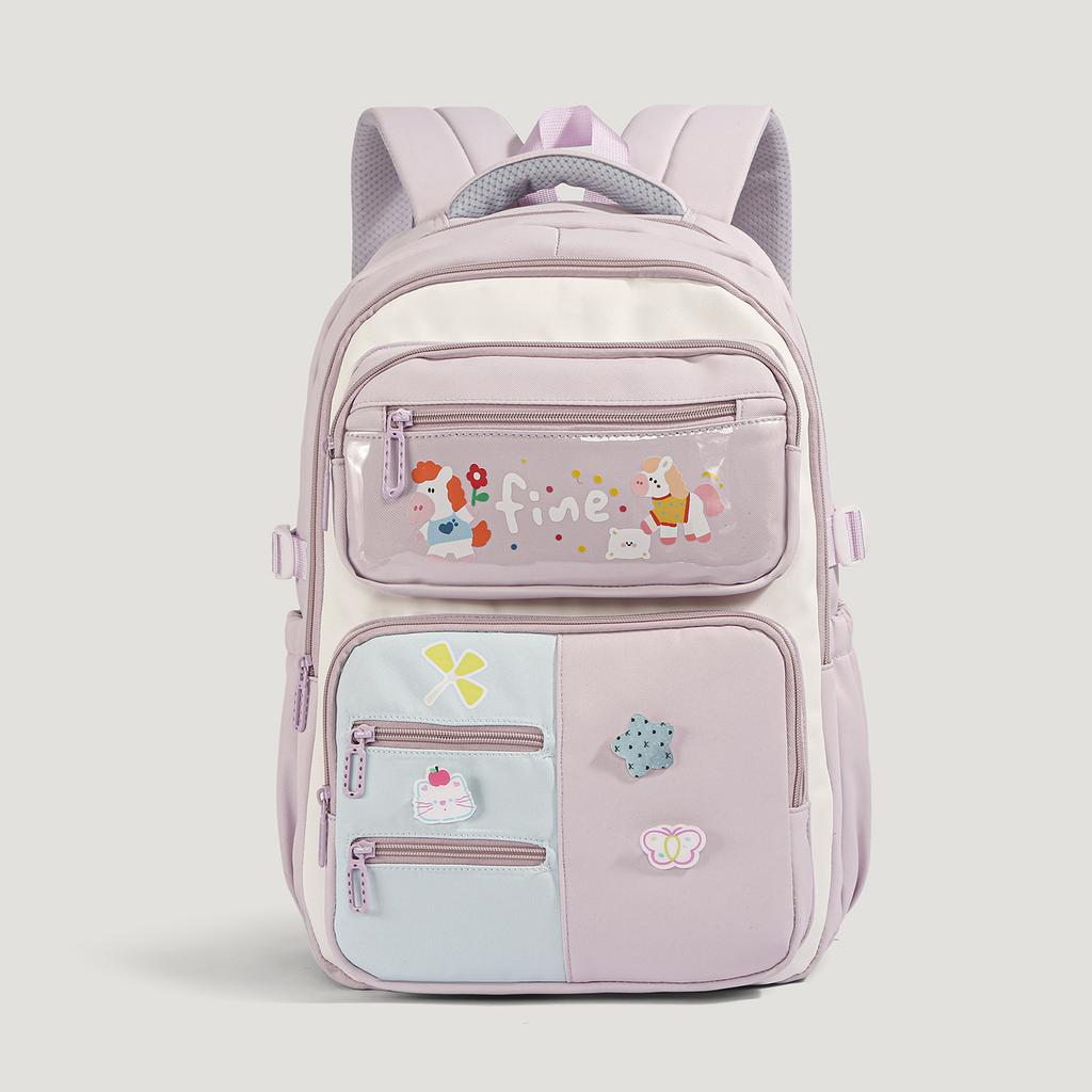 Cartoon Casual Backpack for Girls,Large Capacity School Bag,Spine-Protecting Bookbag for Elementary Students with Ergonomic Back