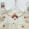 Sommer Mädchen Kirschstickerei Puppenkragen Prinzessinnenkleid Süß Niedlich Stilvoll Baumwolle Partykleid für Kinder
