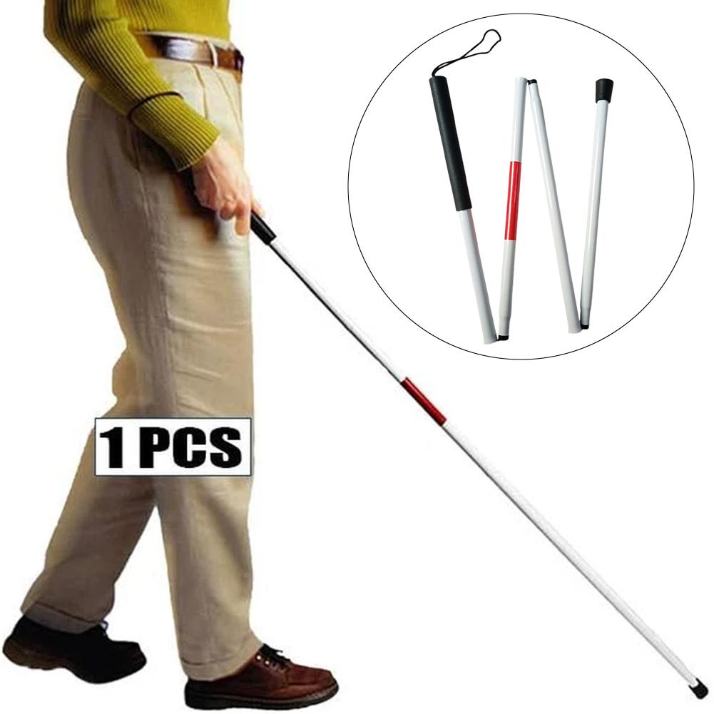 Aluminum Folding Cane with 4 Height Adjustments Reflective Strips Storage Bag for Elderly Visually Impaired Travel Safety