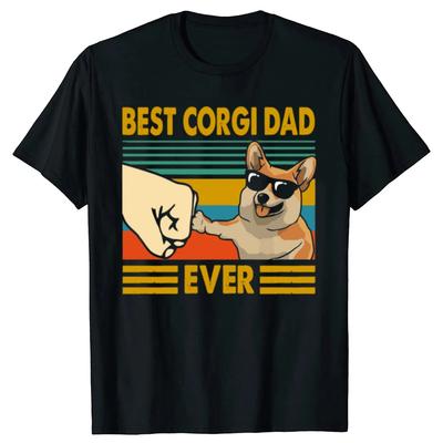 Camisetas para Hombre Mejor Papá Corgi de Todos los Tiempos Divertida Dueño de Corgi Fresca Camiseta de Algodón Perro Animal Camiseta Redonda Collar Ropa Idea de Regalo