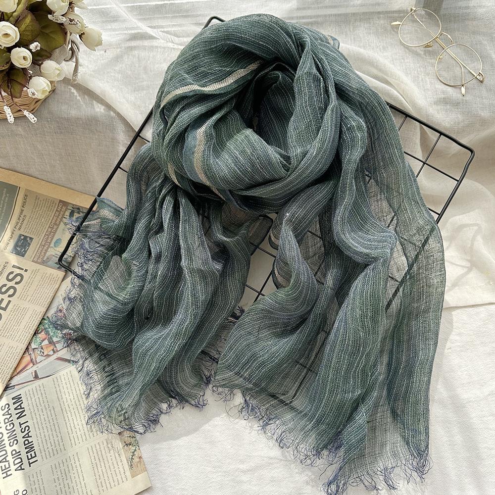 Pruhovaná lněná šála pro ženy na léto Literární sluneční clona Barva Tkaní Řemeslné zpracování Gázová šála