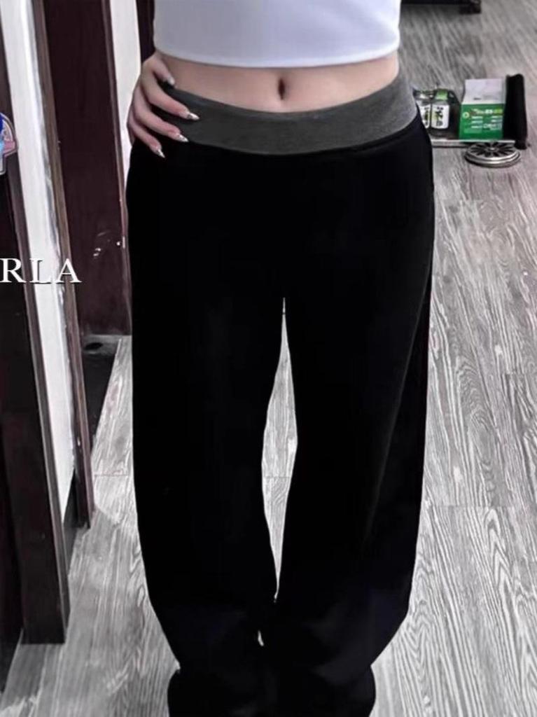 Plus Size Women's High Waist Patchwork Sports Pants - Loose Slimming Wide Leg Floor Length
