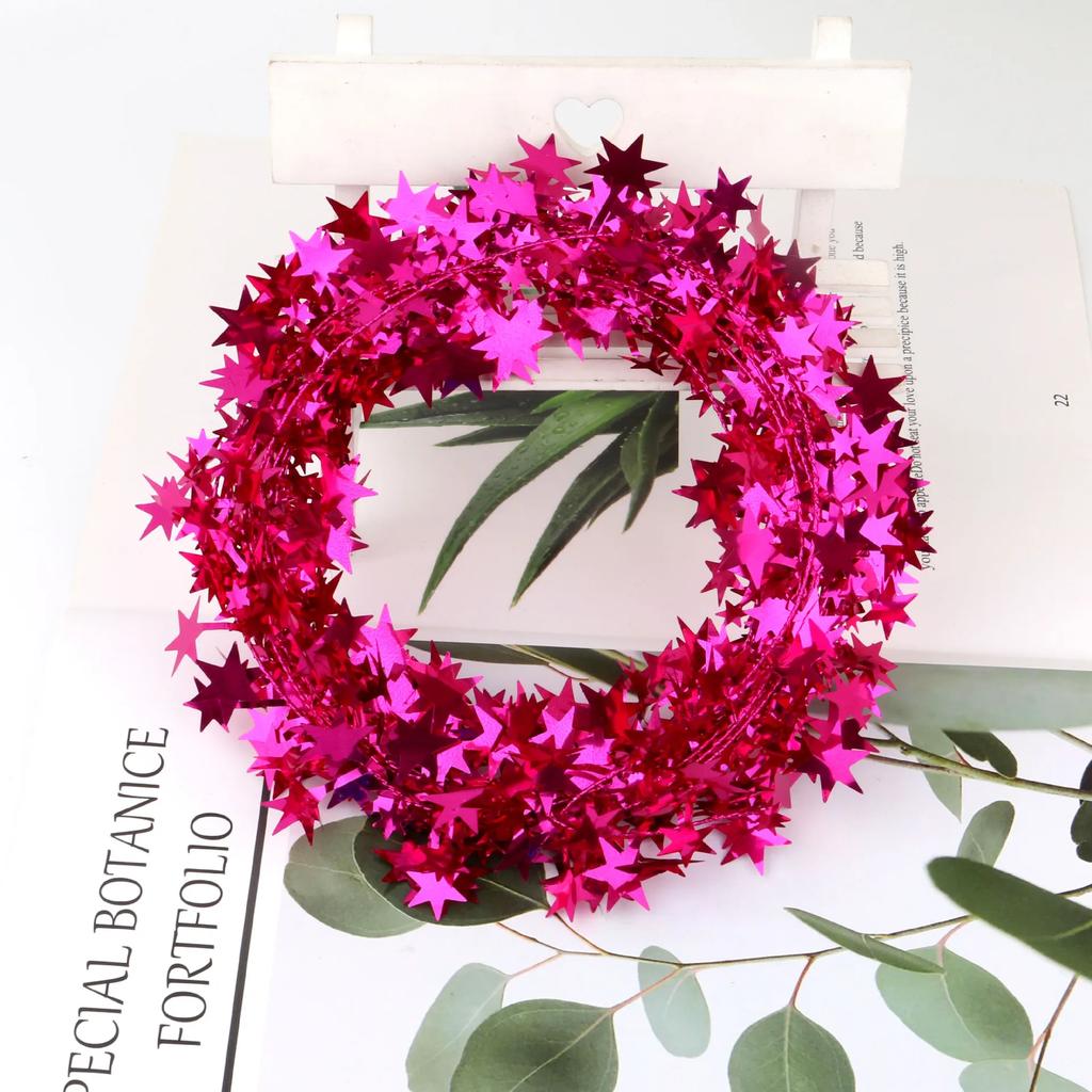 2Pcs Christmas Tree Pendant Wire Glitter Five-pointed Star Garland Home Decoration with Pull Flower Zipper Leaf