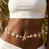 Boho Metal Starfish Shell Waist Chain for Women Summer Beach Sexy Pearl Beaded Belly Chain Bikini Party Vacation Jewelry