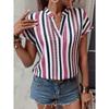 GMXIA Women's Fashion Casual Leisure Summer Stripe Print Short Sleeve V-Neck Blouses & Shirts