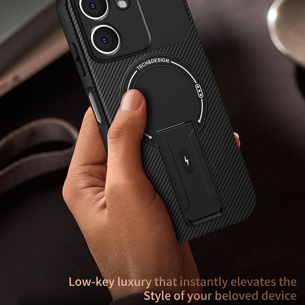 For Oppo A5x 4G/5G Case Arbon Fiber Texture PC+TPU Phone Cover with Kickstand