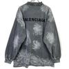 BALENCIAGA 796917 Back Logo Damaged Long Sleeve T-Shirt tops 2 grayUsed