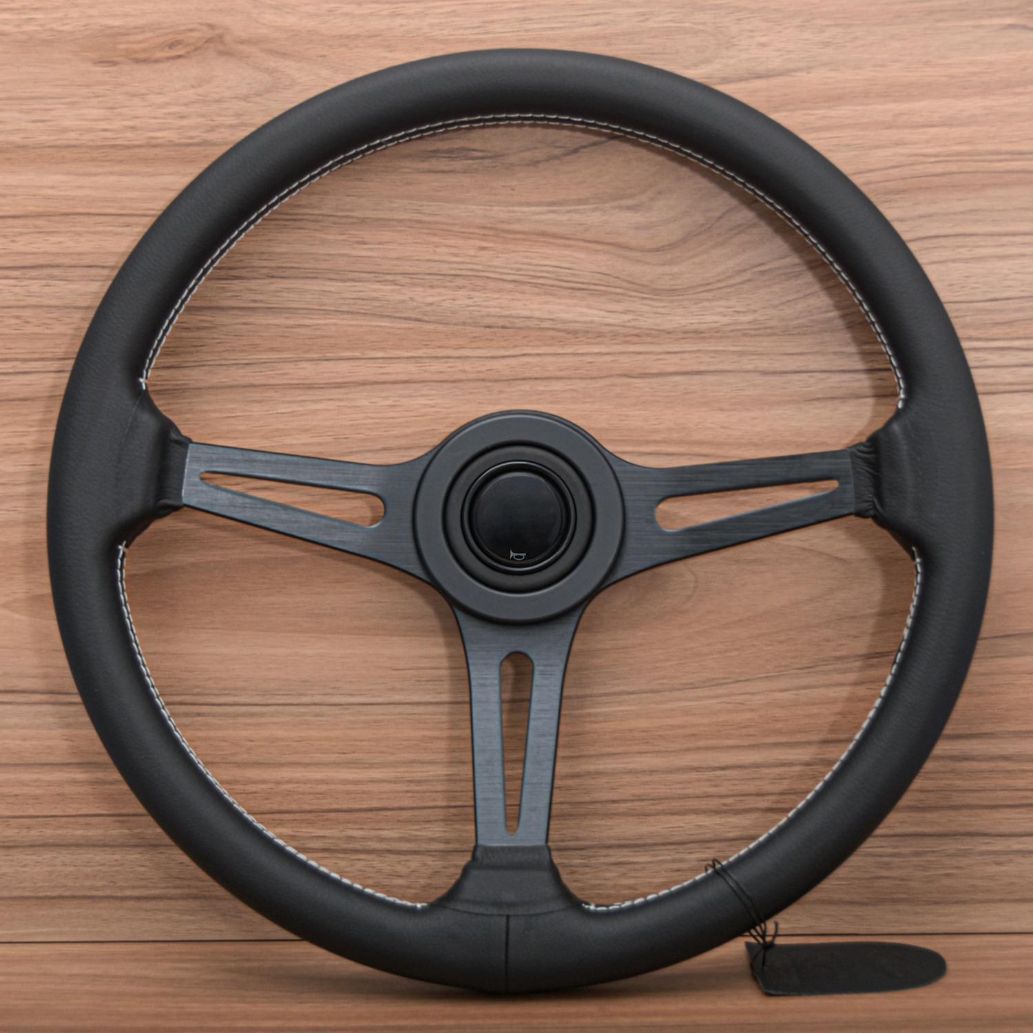 JDM 15inch 380mm Leather Steering Wheel Universal Sim Racing Sports Steering Wheel Black-M-M-