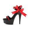 15Cm summer new female super high heel round head word with bow waterproof table fashion red trend fashion cool