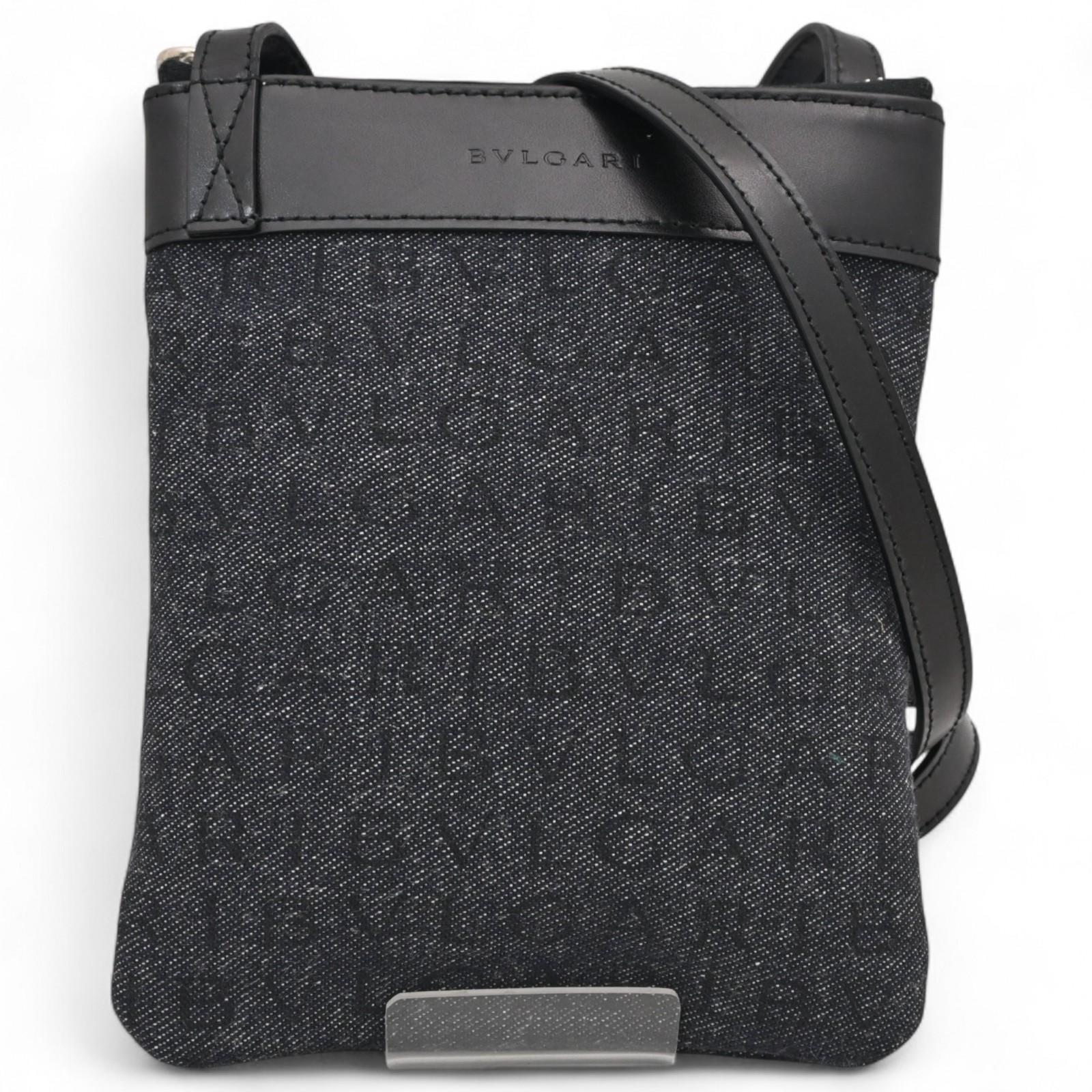 

Auth BVLGARI Logomania Shoulder Bag Pochette Leather Canvas 21527 bv4410uw