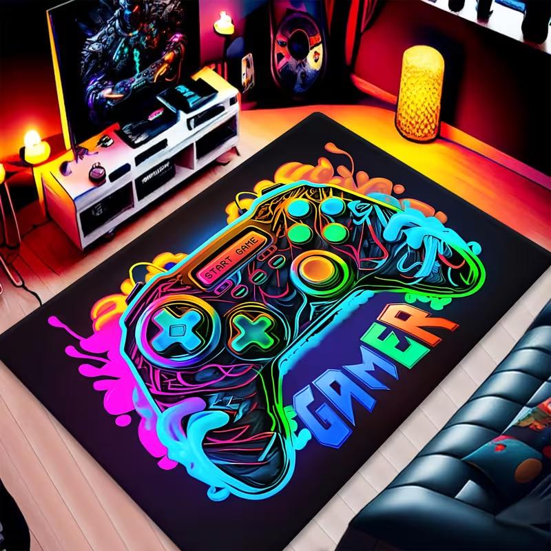 

Neon Game Controller Area Rug Soft Non-Slip Colorful Gaming Carpet Video Game Decor Floor Mat for Bedroom Game Room Hallway 40X60CM