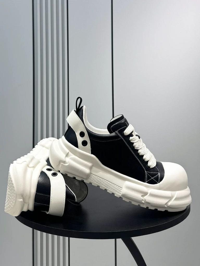 Ugly Cute Big Head Men's  New Black and White Round Head Thick Sole Inner Height-increasing Breadboard Shoes