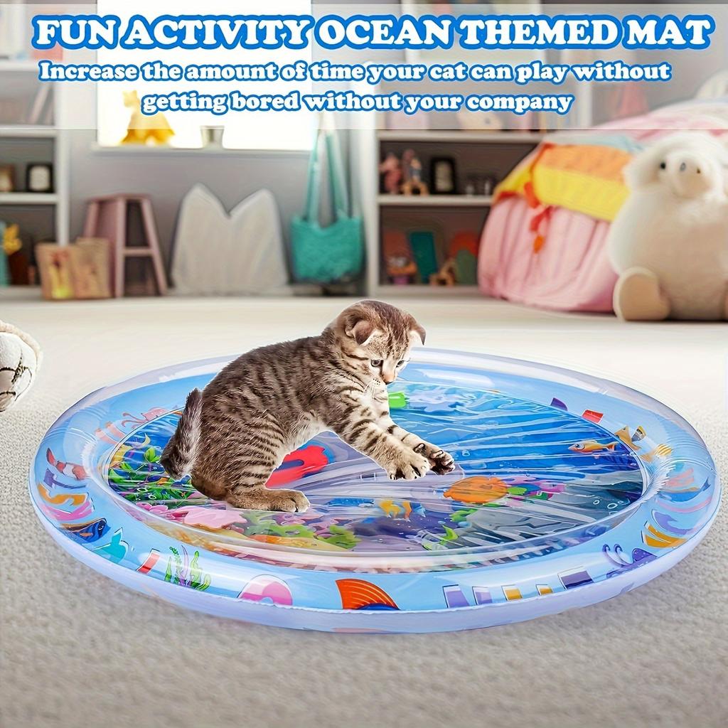 1pc Water Sensory Play Mat Thickened Inflatable Water Mat for Cat and Dog Pet Playmat with Fish Sea Ocean Theme Sensory Toy Water