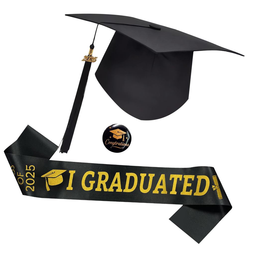 2025 Graduate Bundle Adjustable Bachelors Hat Sash Medallions Set High Quality Fabric For Commencement Ceremonies