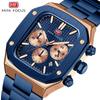 Top luxus s krabičkou MINI FOCUS Hodinky Čtvercové pánské hodinky Vodotěsné námořní hodinky Multifunkční pánské Quartz hodinky s ocelovým páskem