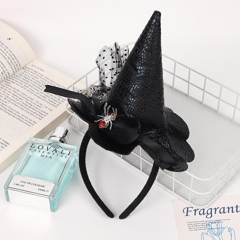 Halloween Witch Pointy Hat Headband, Scary Eyeball Bat Spider Feathers, Decorative Ball Show Headbuckle