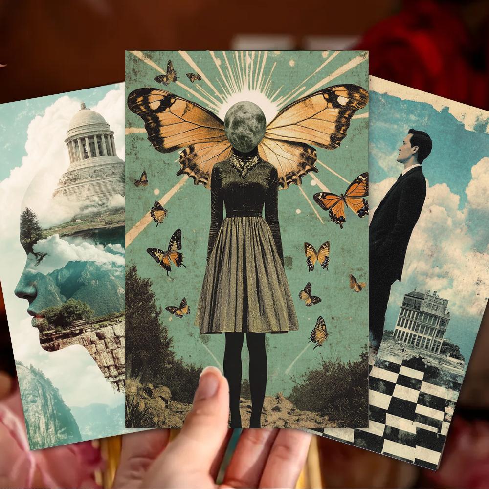 32pcs, Surreal Collage Postcards, Birthday/Christmas/Anniversary Gifts, collectibles, suitable for gift-giving, can be mailed.