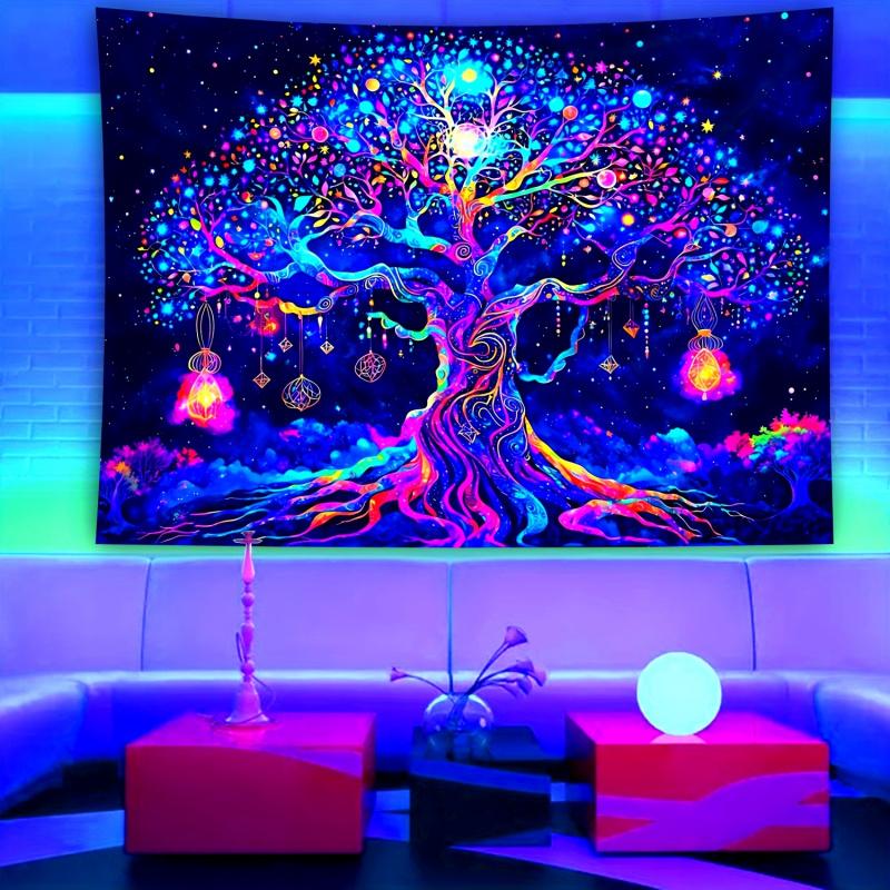VIKAMA Glow Tree of Life Tapestry Neon Psychedelic Wall Hanging for Bedroom Dorm Meditation Decor