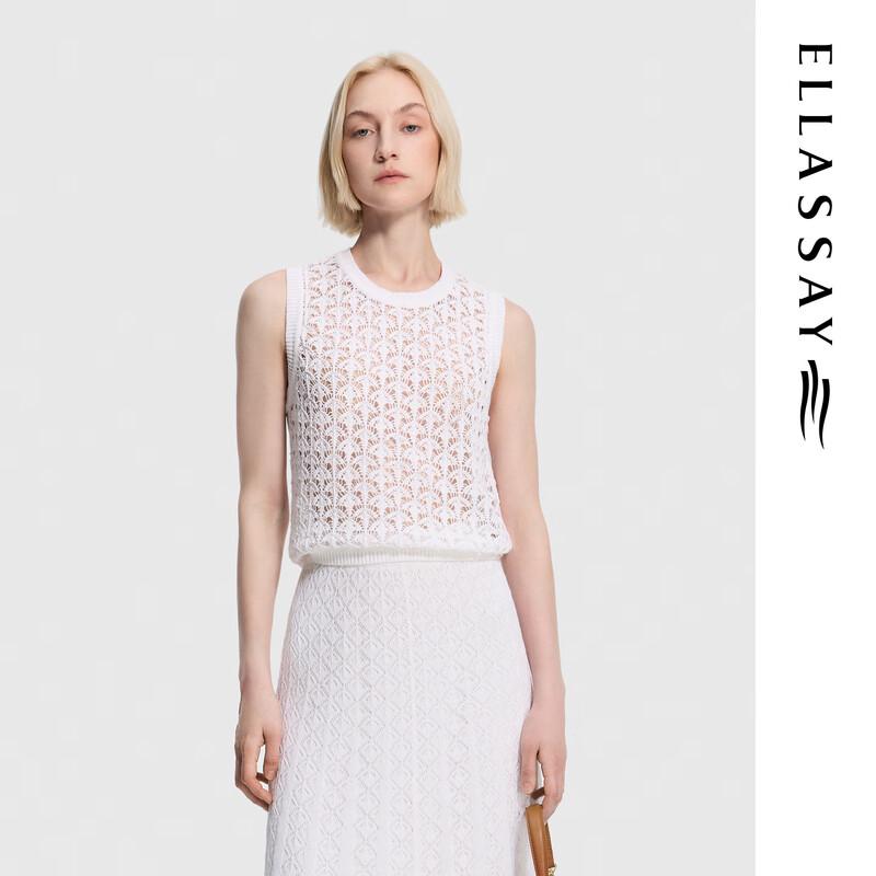 ELLASSAY Women s Sleeveless Hollow Crochet Knit Top XS