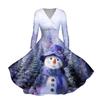 Ladies' Casual And Fashionable Christmas Tree Print Long Sleeved V-neck Sexy Pocket Dress