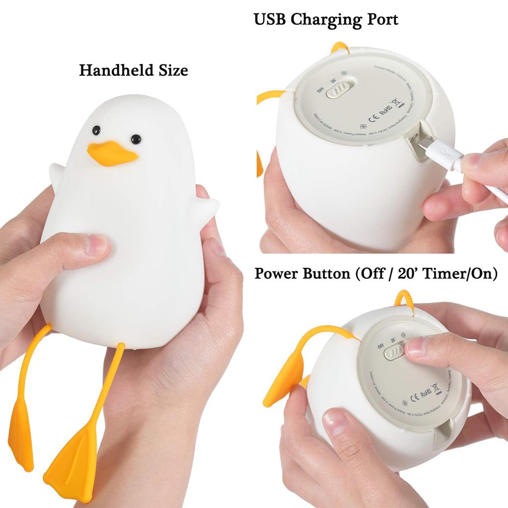 Kids' Duck Night Light, Cute Seagull Silicone Bedside Lamp for Nursery, ABS+SIL, Touch Control, Portable, Rechargeable, Dimmable, Birthday, Christmas