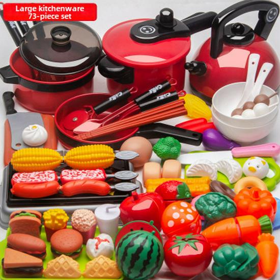 Children's Kitchen & Shopping Playset with Fruit and Vegetable Cutting Toys