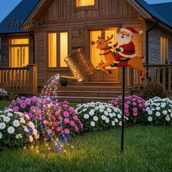 Solar Santa Watering Can Lights Light, Christmas Garden Stake Outdoor Decorative LED Pathway Light for Festive Front Yard Lawn Patio Decor Energy