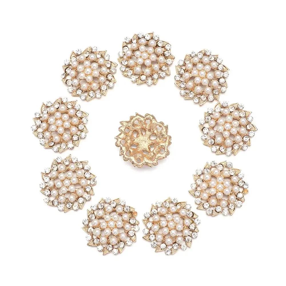 10Pcs Sparkling Hat Apparel Accessories Flower-shaped Rhinestone Buttons Pearl Hairpins Headwear Clip Pearl Button DIY Craft