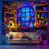 Blacklight Witchy Magic Library Tapestry UV Reactive Psychedelic Print Wall Hanging Trippy Home Decor