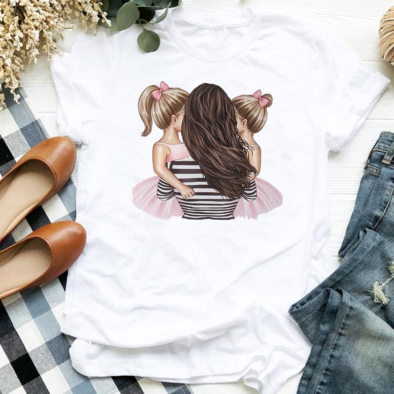 Women's Fashion Tshirt Print Tee Top Happy Time Cartoon Mom Mama Mother 90s Summer Short Sleeve Woman Female Basic T Clothing Graphic T-shirts