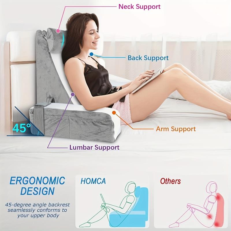 Fast Charging Unisex 1Pcs Reading Pillow With Armrest Backrest - Sponge Support Cushion For Bed Sofa Chair Use - Ergonomic Back Lumbar Support Pillow
