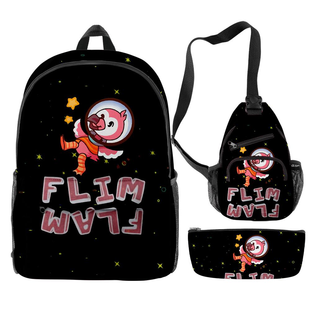 Nouveauté Classique Cool Flamant Rose Flim Flam Flamant Rose Impression 3D 3 pièces/Ensemble Élève Sacs d'École Sac à Dos pour Ordinateur Portable de Voyage Sac de Poitrine Trousse à Crayons