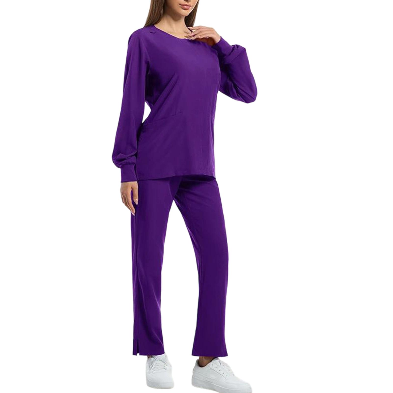 

Женский однотонный комплект рабочей униформы с длинными рукавами и карманами, защитная куртка и длинные брюки L темно-фиолетового