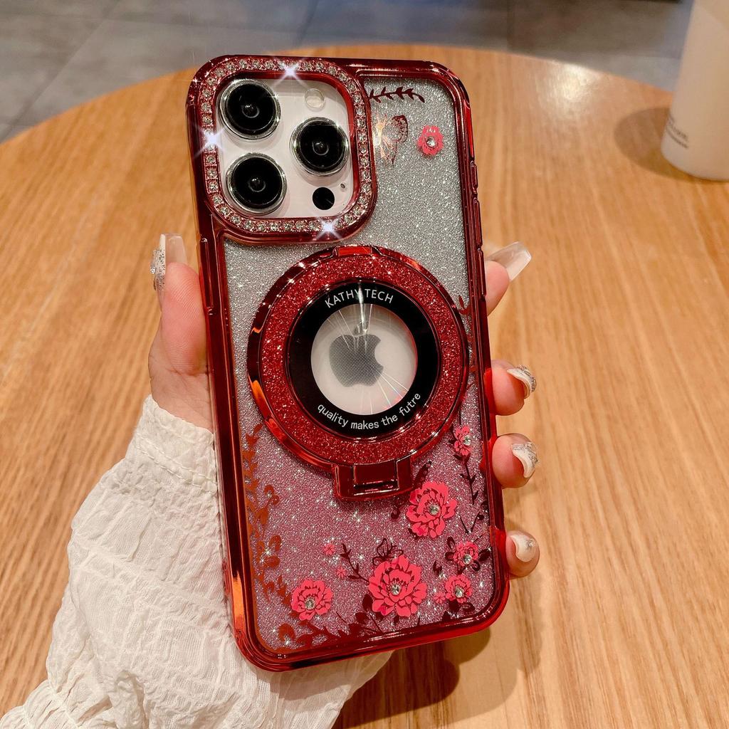Luxurious Water Diamond Secret Garden Is Suitable for IPhone 15 Phone Cases, IPhone14Pro Max Glitter Magnetic Stand Cases
