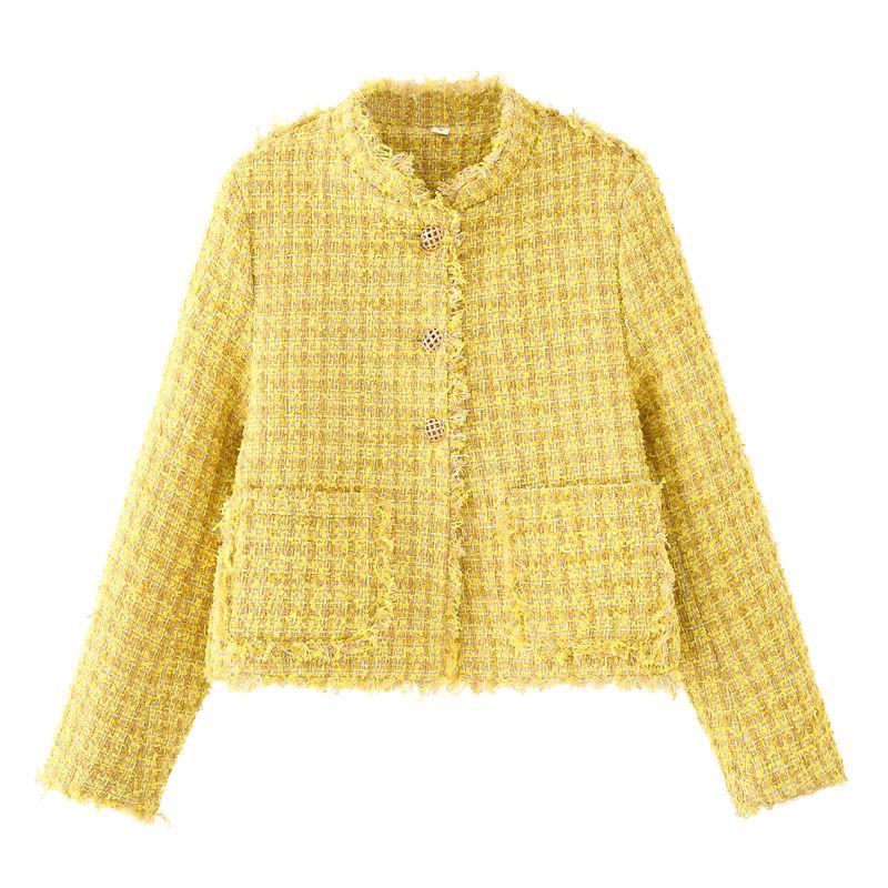 Kaslead New Women Clothes Western Style Fashion Simple and Versatile Long Sleeve Yellow Graceful Outerwear