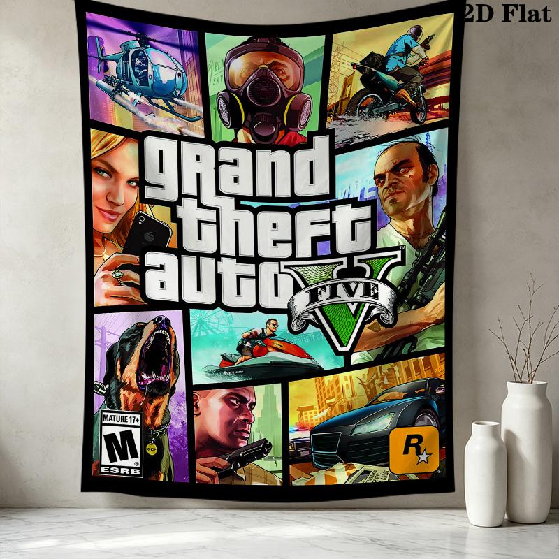 Grand Theft Auto Wall Tapestry Aesthetic Wall Hanging Printed Fabric Blanket Decorative Tapestries For Bedroom Living Room Home Decor