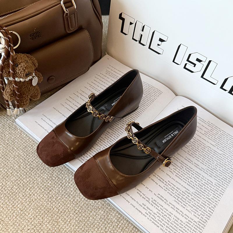 

039-10 Ретро Мэри Джейн женские туфли-лодочки с внутренней платформой, квадратным носком, на плоской подошве, женские туфли с мелким вырезом, для широких полных ног, большого размера 45 коричневый