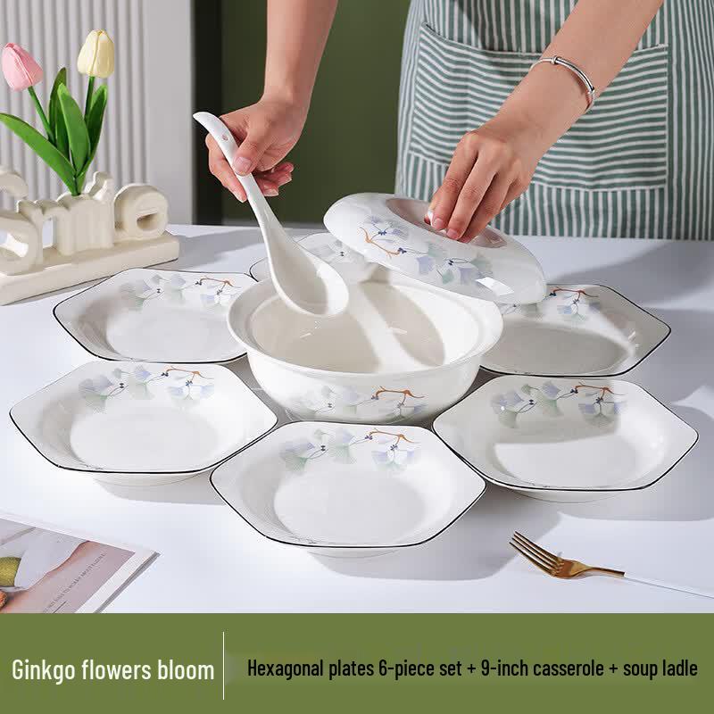 Ru Han Ginkgo Bloom 8-Piece Ceramic Dinnerware Set
