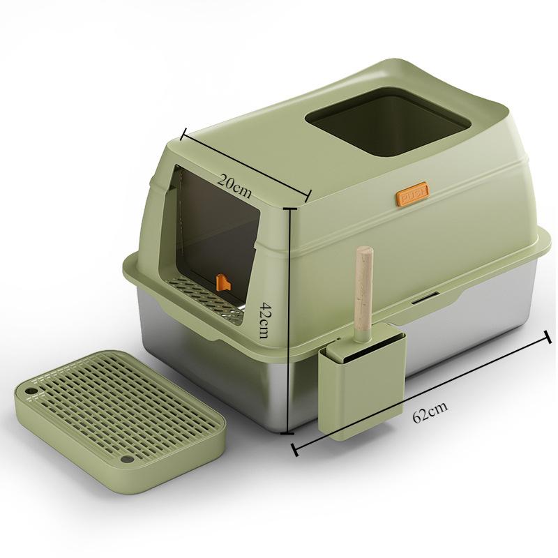 Cat Litter Box Large Spaces Fully Enclosed Deodorized Cat Toilet Pet Splash Proof Stainless Steel Cats Bedpans Supplies
