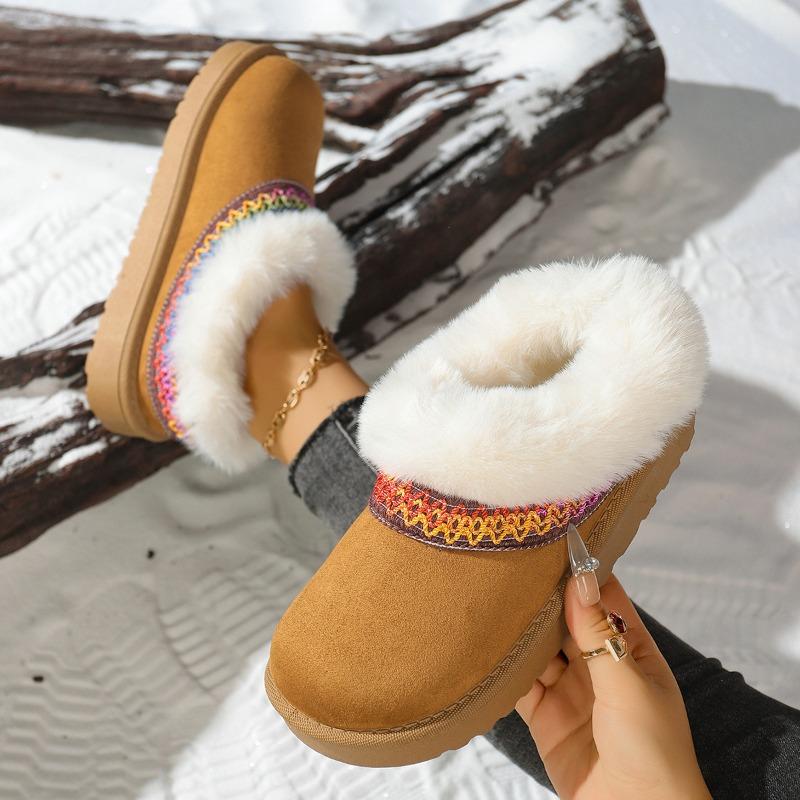 Large size snow boots women's new winter short tube color warm velvet thickened versatile snow shoes