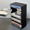 Black Plastic Cassette Tape Holder Box with Magnetic Closure Large Capacity Compact Organizer Stores Up To 10 Tapes
